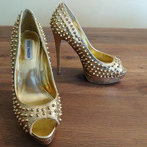Gold platform studded pumps size 11